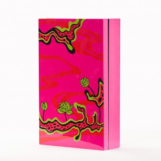 Pink rectangular lacquer box with the lotus 31*19cm